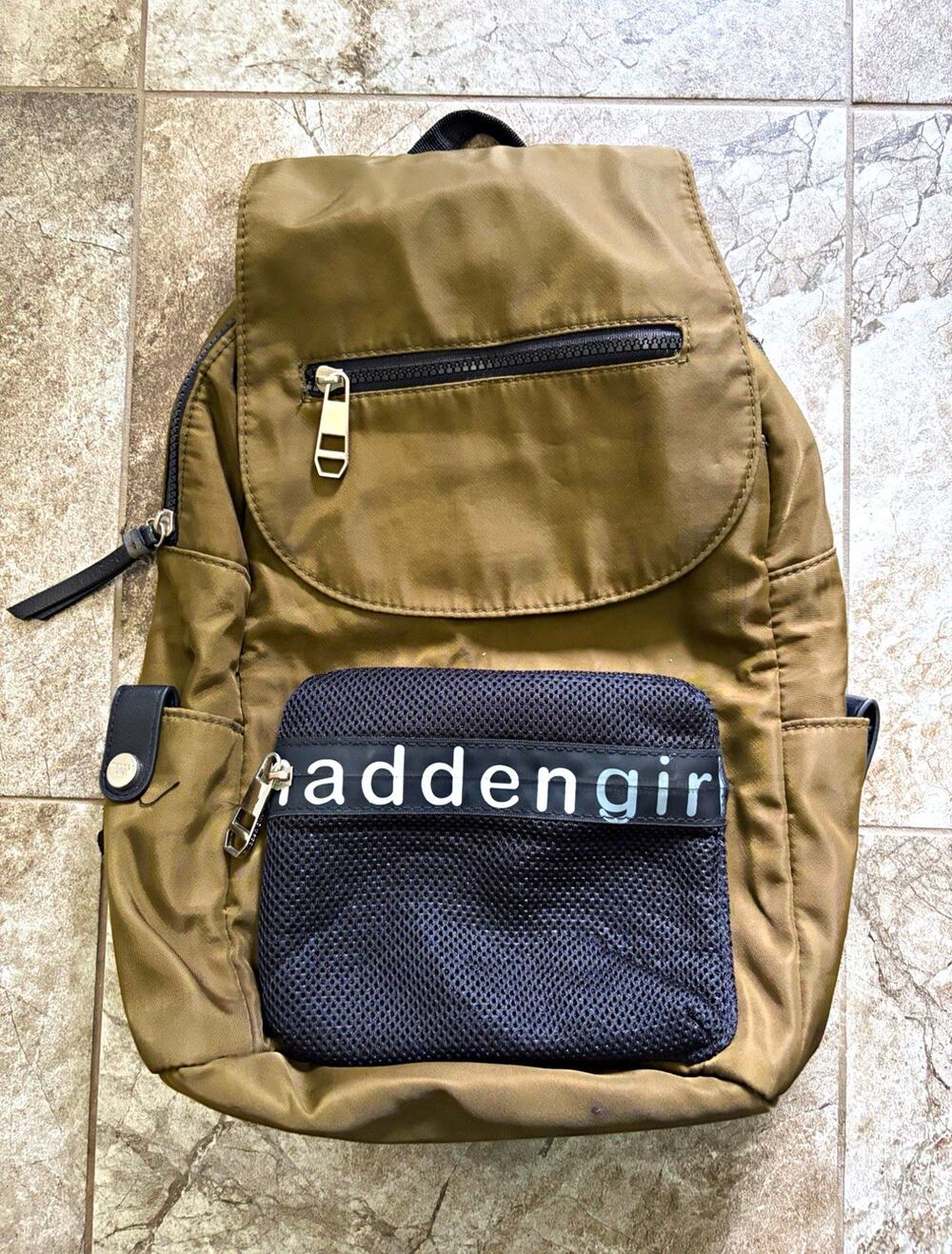 Madden Girl Green/Black Backpack Zip Pocket Adjustable Straps Silver HW (0187)